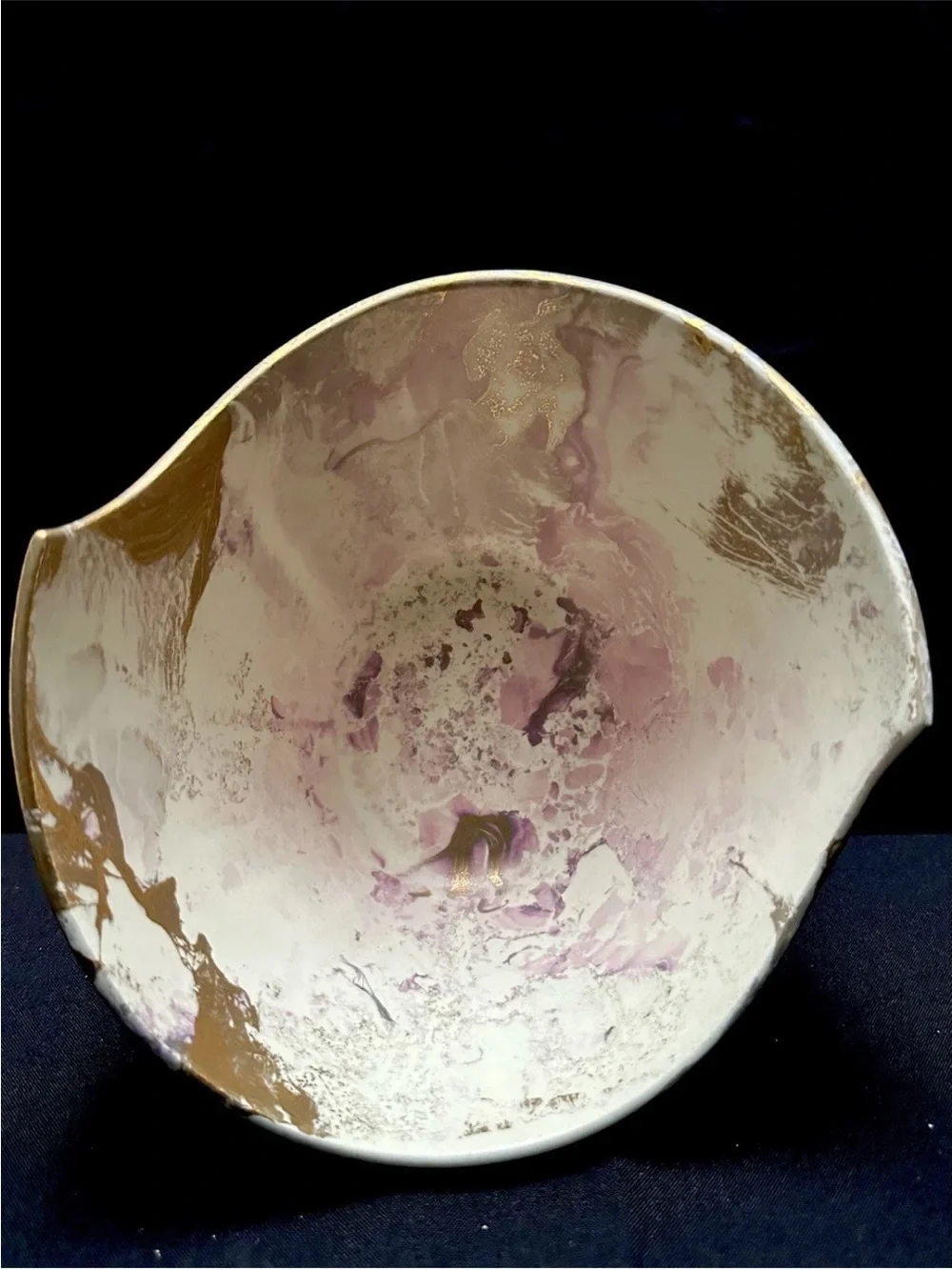 RARE Vintage Matthew Adams MCM Freeform  Bowl  Multi Color with 14k Gold